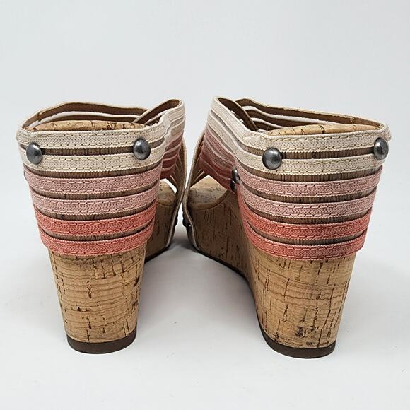 Lucky Brand Wedge Sandals Women 7.5M Kayla Pink Canyon Clay Ombre Stripe Cork - Picture 5 of 10